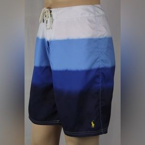 Men’s Polo Ralph Lauren Swimwear Shorts Blue Dip Dye Yellow Pony Board Shorts
